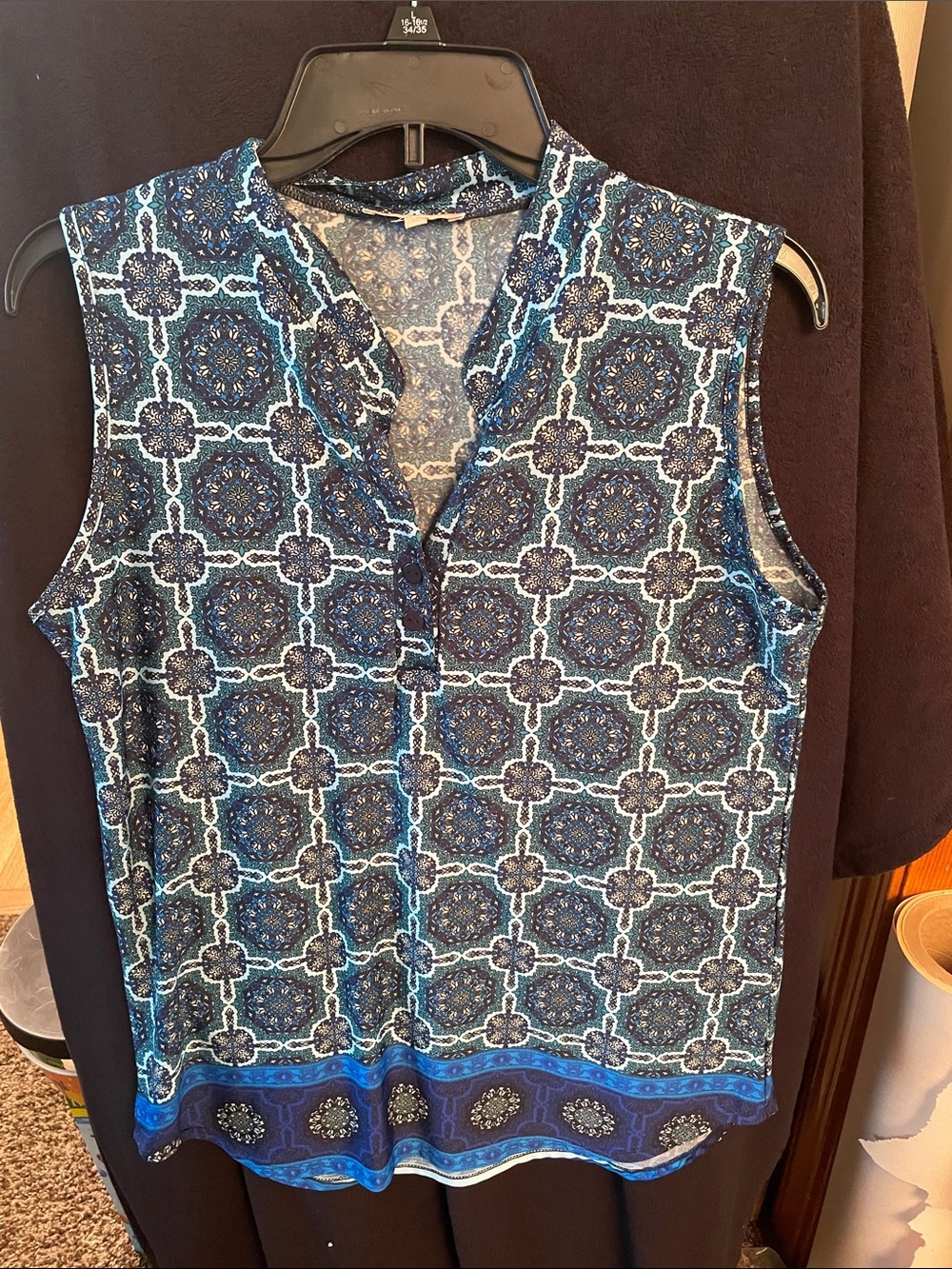 Claudia Richard Blue Patterned Sleeveless Tank